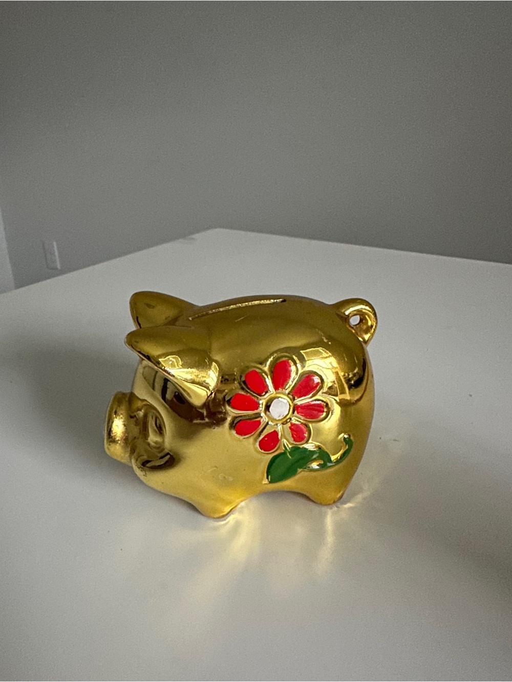 Vintage Gold Ceramic Piggy Bank Made in Japan Floral Hand-Painted 1960s 1970s